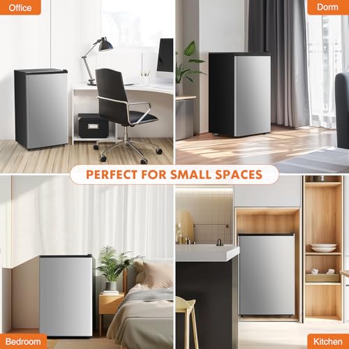 Sweetcrispy 3.2 Cu.Ft Mini Fridge with Freezer Small Refrigerator Single Door Adjustable Thermostat Energy-efficient Low Noise, Compact Fridge for Bedroom, Office, Dorm (Black)