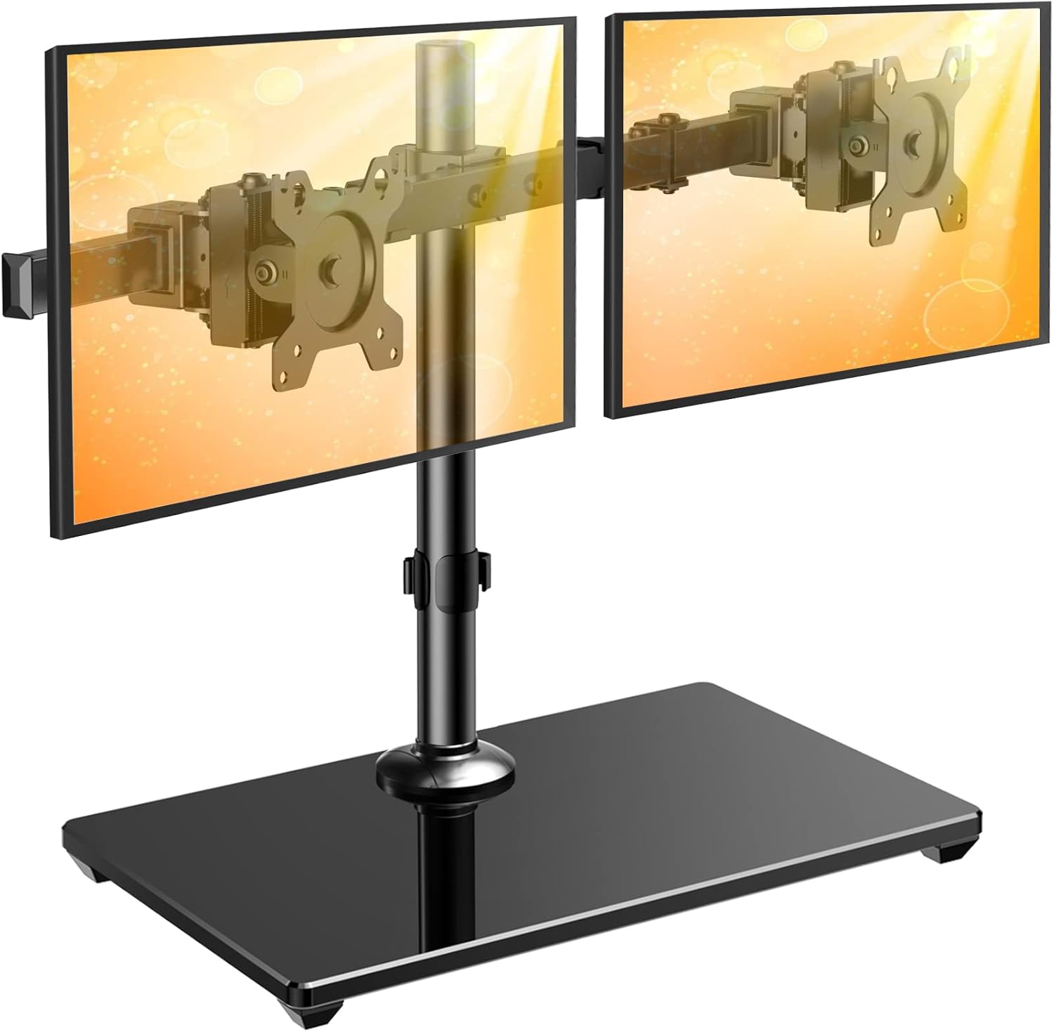 ErGear Dual Monitor Stand with Glass Base, Freestanding Height Adjustable Two Arm Monitor Mount, Heavy Duty Structure Supports Most 17-32” Monitors up to 26.4lbs, EGCM6 Pack of 2