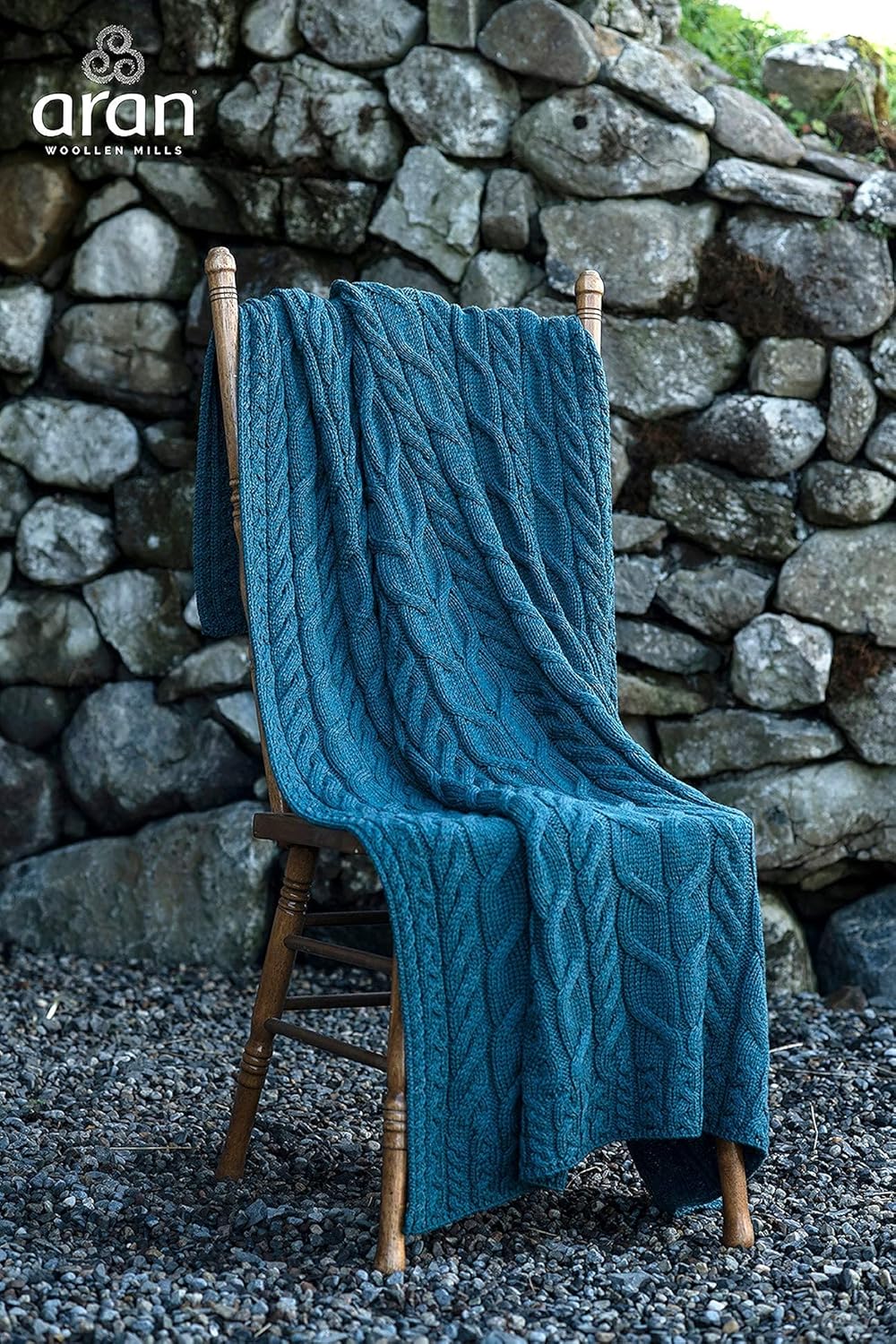 Irish Cable Knit Blanket SuperSoft Merino Wool Throw Made in Ireland 40 x 60