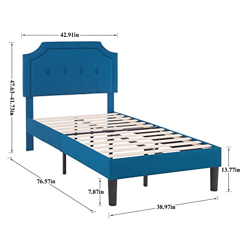 VECELO Upholstered Platform Bed Frame with Adjustable Headboard, Wooden Slats Support, No Box Spring Needed, Modern Style, Twin Size