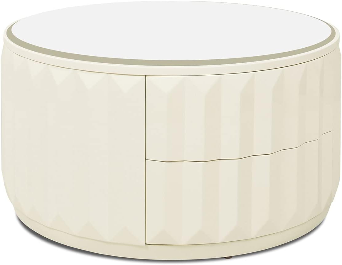 Jennifer Taylor Home JTH LUXE Wilson 35.5" Round Storage Coffee Table, White Lacquer Birchwood
