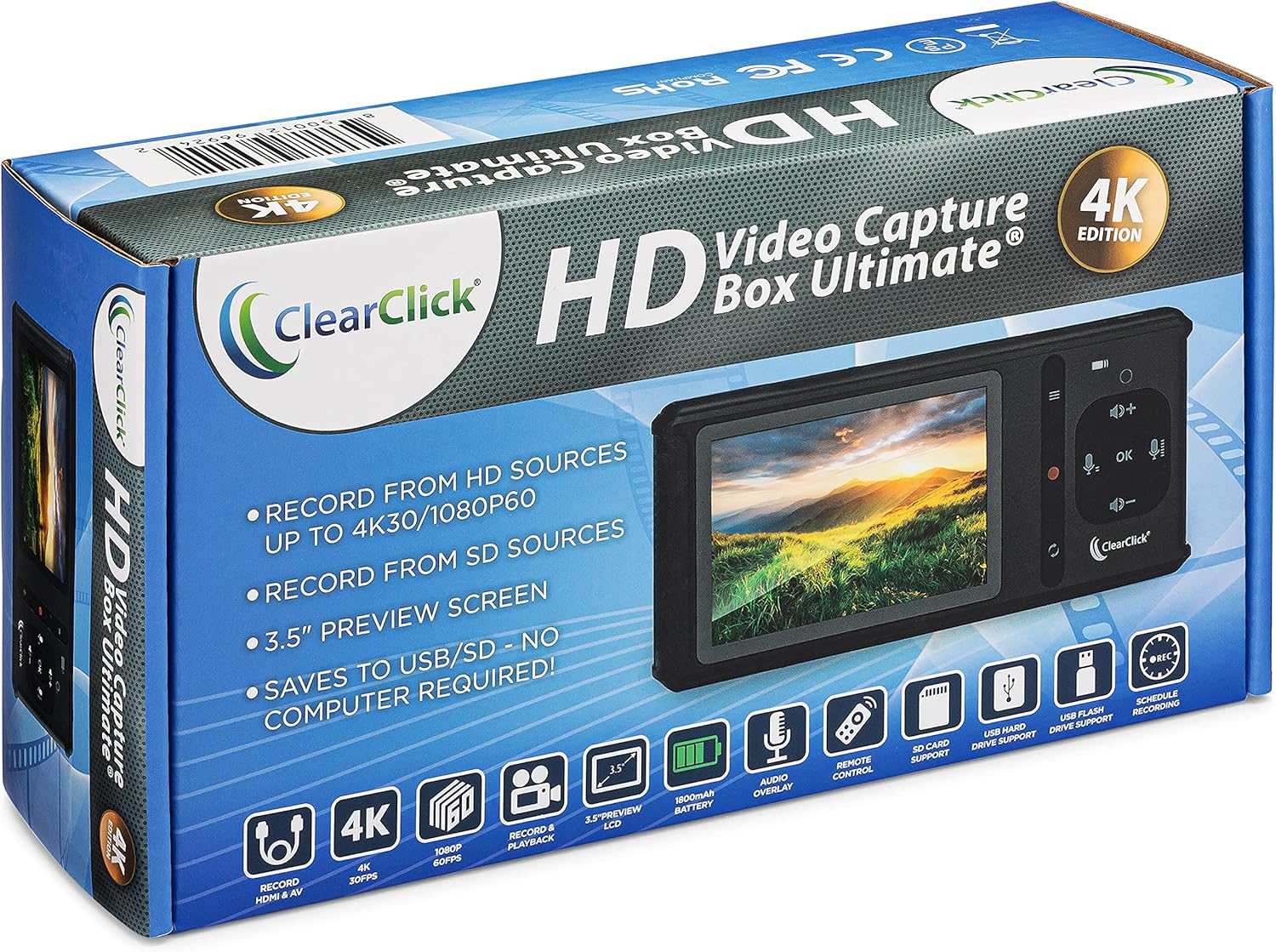 ClearClick HD Video Capture Box Ultimate (4K Edition) - Record and Stream Video from HDMI (Up to 4K30) and AV Video Sources, No Computer Required (Updated)