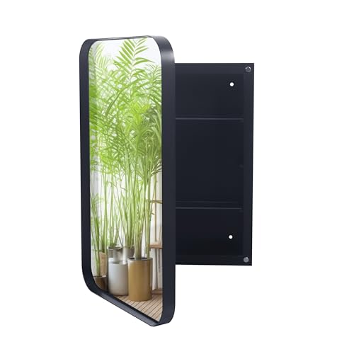 Recessed Metal Framed Medicine Cabinet with Mirror and Adjustable Shelves - Wall Mounted Storage Solution for Modern Bathrooms - Elegant and Functional Bathroom Accessory (White)