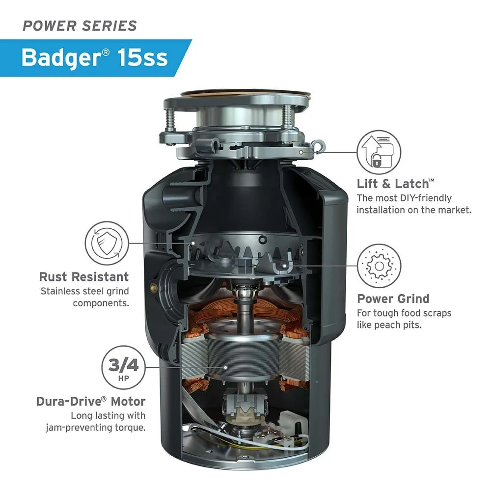 InSinkErator Badger 15ss Non-corded 3/4-HP Continuous Feed Garbage Disposal