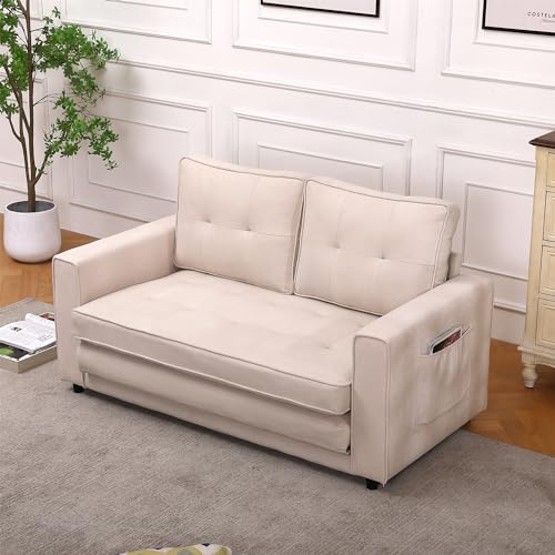 GERRIT 3-in-1 Upholstered Futon Sofa Convertible Floor Sofa Bed,Foldable Tufted Loveseat with Pull Out Sleeper Couch Bed,Folding Mattress Love Seat Daybed W/Side Pockets for Living Room (Dark Grey)