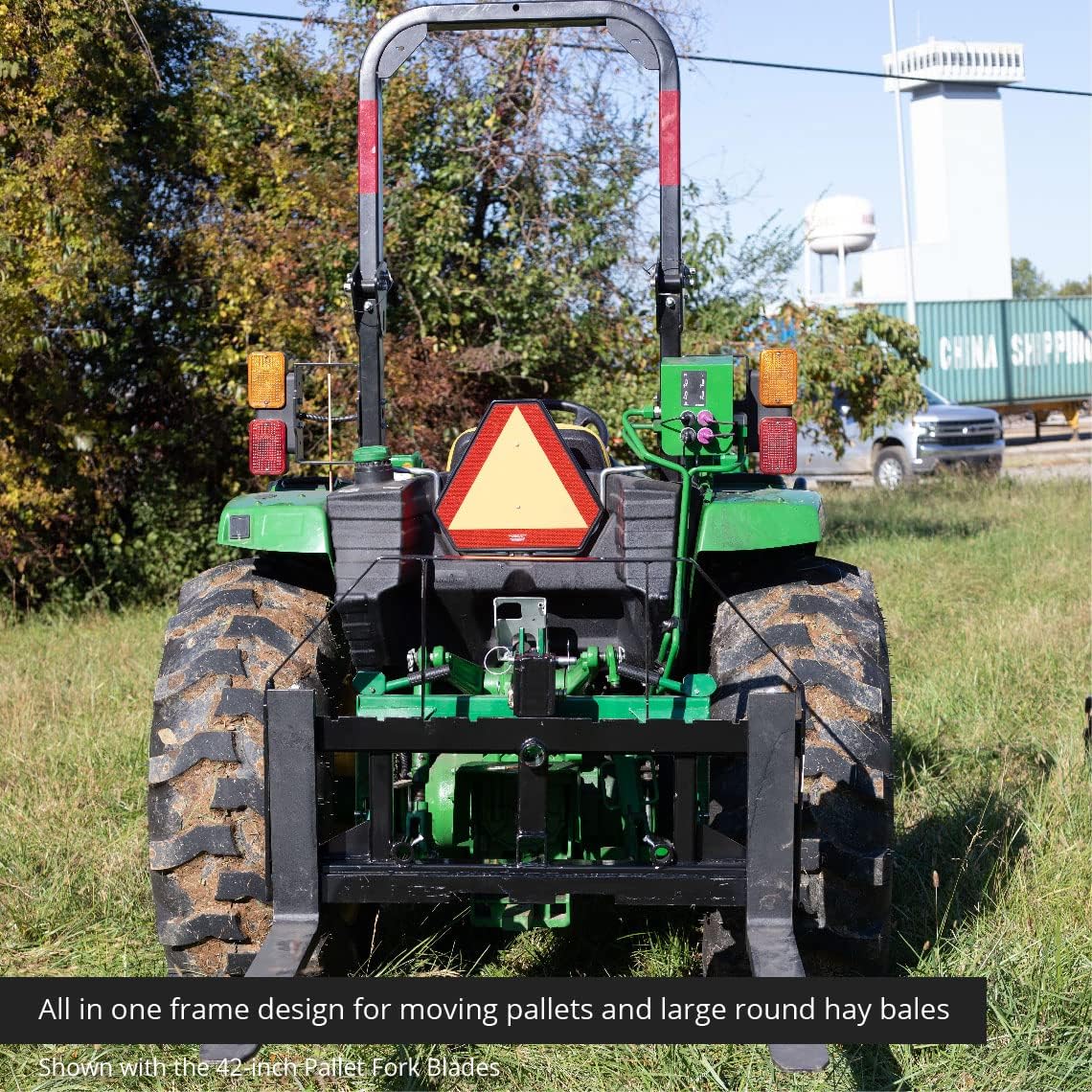 Titan 60-in Pallet Fork Hay Frame Attachment with Rack, Receiver Hitch, Spear Sl