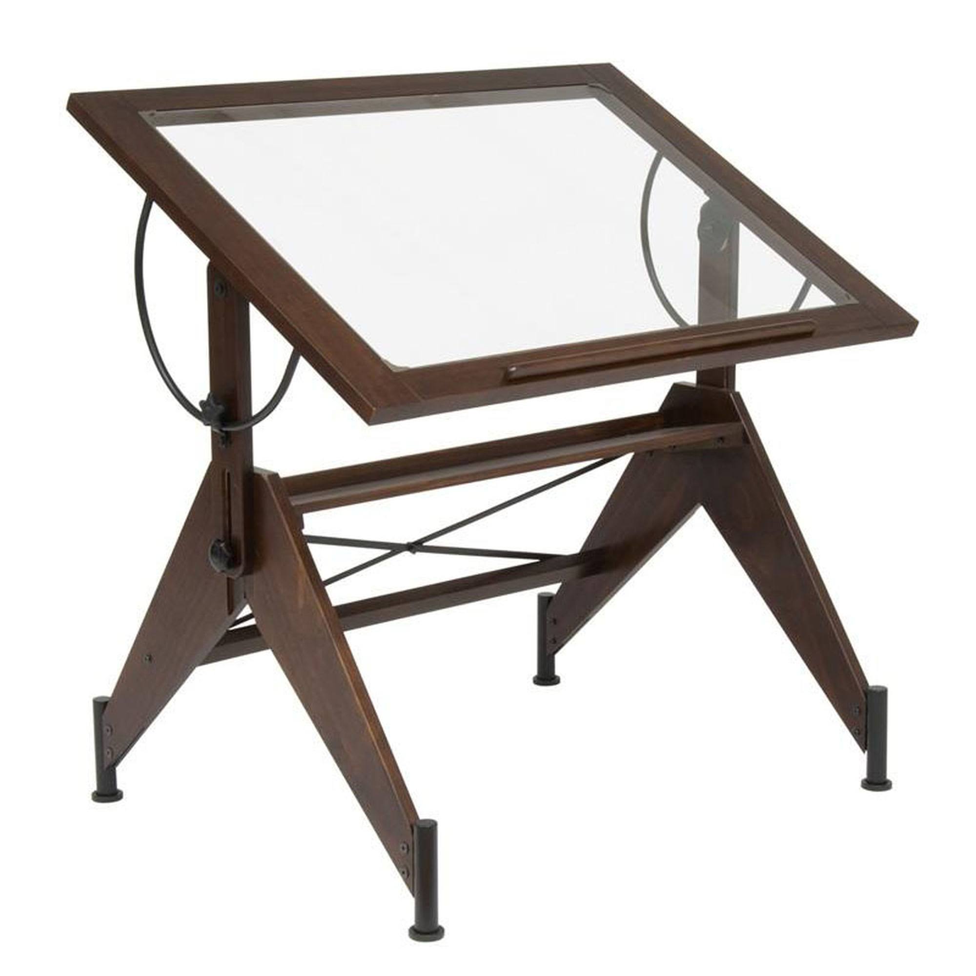 Studio Designs Aries Glass Top Drafting Table - Dark Walnut/Black