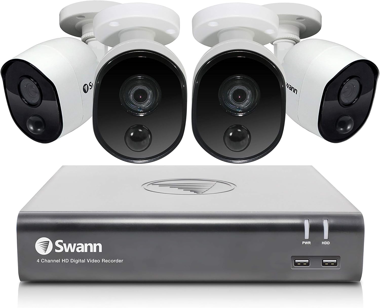 Swann Home Security Camera System, 4 Channel 4 Bullet Cameras 1080p HD DVR Wired Surveillance, 1TB HDD, Weatherproof, Color Night Vision, Heat & Motion Sensing, Alexa + Google, SWDVK-445804V