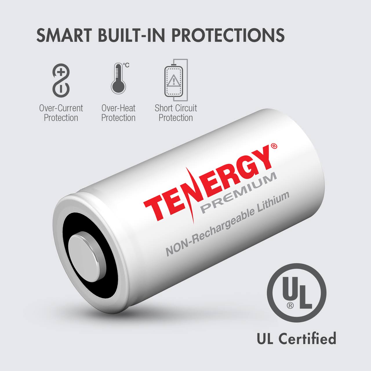 Tenergy Premium CR123A 3V Lithium Battery, [UL Certified] 1600mAh Photo Lithium Batteries, Security Cameras, Smart Sensors, Spec