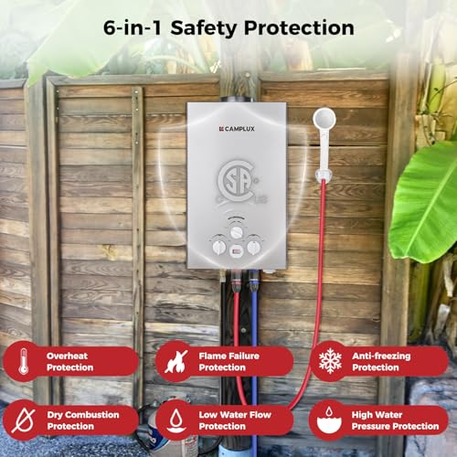 CAMPLUX 2.64 GPM Propane Portable Gas Water Heater, 68,000 BTU Outdoor Tankless Camping Water Heater with Digital Display, White