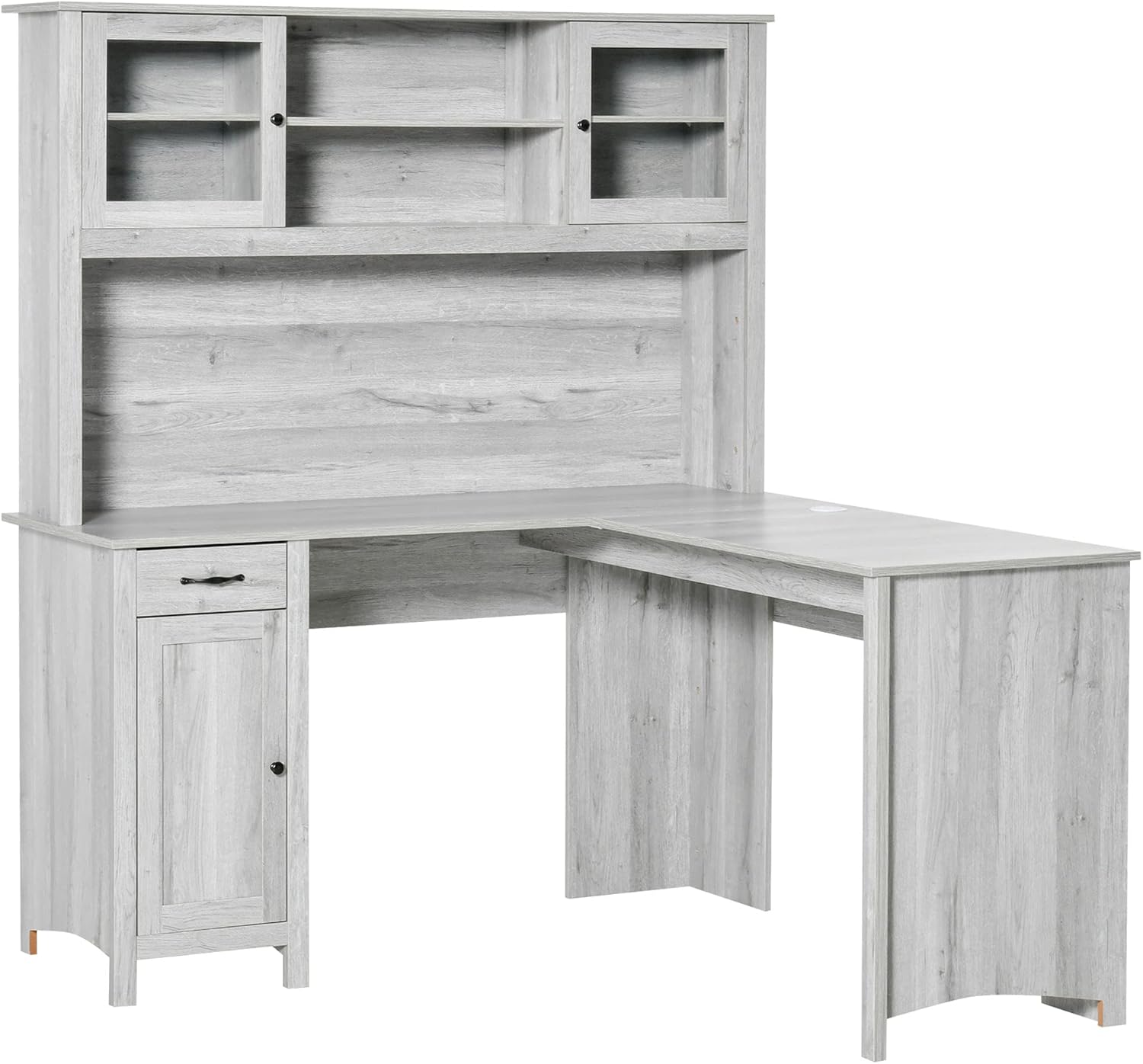 HOMCOM L-Shaped Desk with Hutch, Computer Desk with Drawers, Home Office Corner Desk Study Workstation Table with Storage Cabinets Shelves, Coffee
