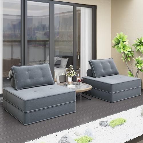 Folding Sofa Bed with Back Support, Large Convertible Sleeper Chair Floor Couch with Pillow, Foldable Mattress Portable Chair Bed Floor Sofa Lounge for Living Room Bedroom Apartment (Beige)