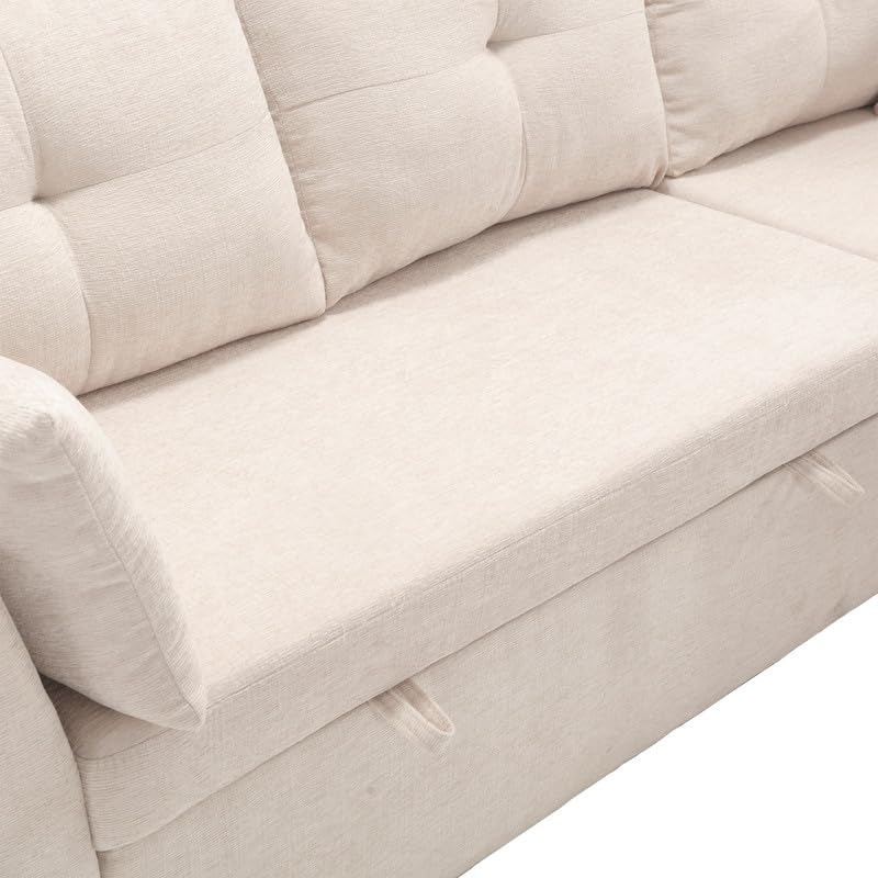 Couches for Living Room, Convertible Sectional Sofa Couch L Shaped Couch with Reversible Chaise & 2 Pillows, Built-in Side Pocket & Handle, 3-seat Modular Sectional Sofa for Small Space, Orange