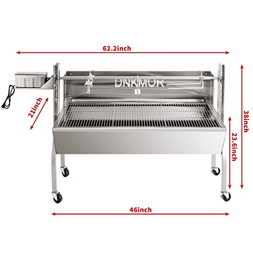 Rotisserie Grill Kit Stainless Steel Tripod Rotisserie Stand, 52inch Pig Lamb Hooded Roaster Charcoal Spit with Motor & Adjustable Height Lockable Casters for Outdoor Camping Party
