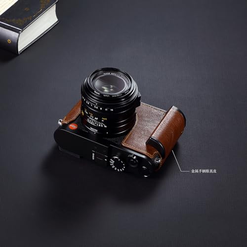 Camera Half Case for Leica Q3,SIUTATDSH Vintage Metal Genuine Leather Camera Protective Cases Stylish Portable Shockproof (BlackC)