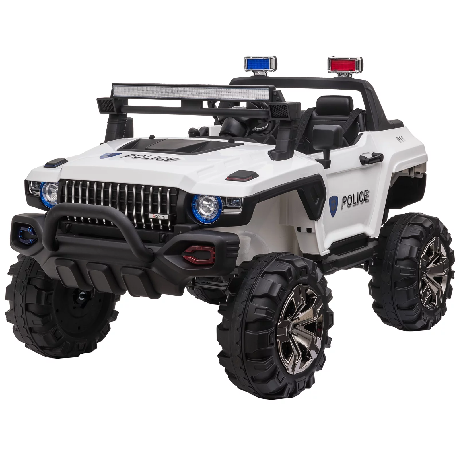 Aosom 12V Kids Electric 2-Seater Ride on Police Car SUV Truck Toy with Parental Control, White - Curated Treasures Market