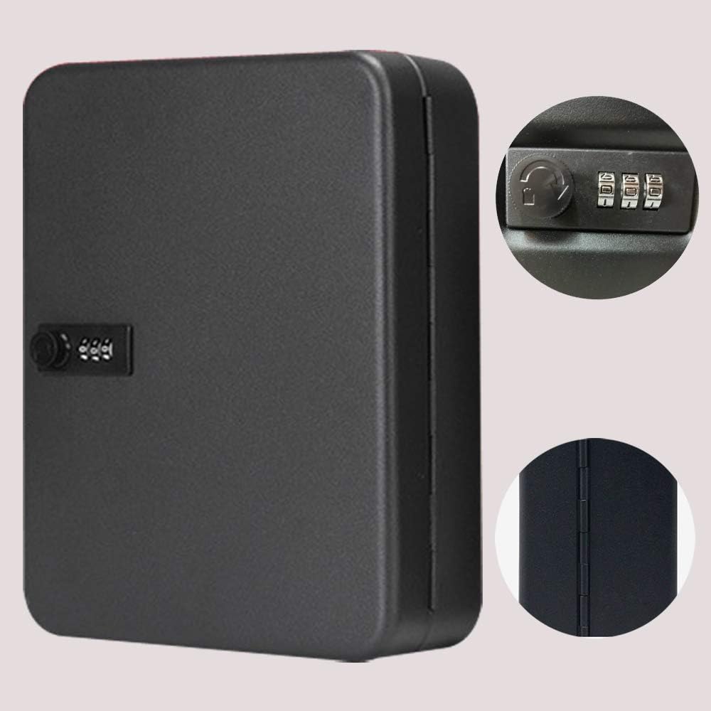 Steel Key Cabinet Box with 24 Key Slots and 24 Key Tags, Security Key Box with Combination Lock, Black