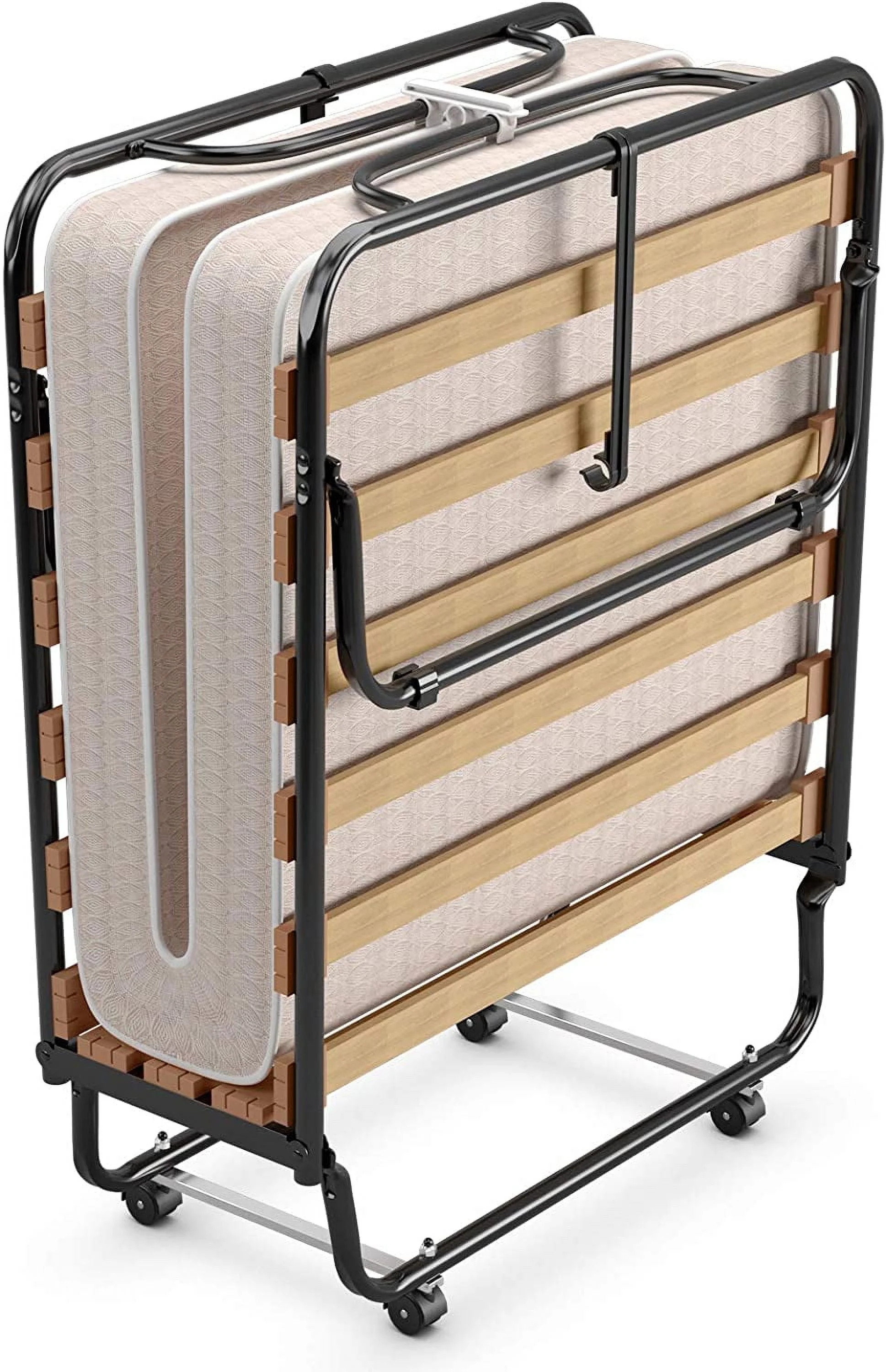 Folding Bed with Mattress  Rollaway Guest Bed w/ 4 Inch Memory Foam Mattress  Sturdy Metal Frame  Portable Sleeper Bed Cot Size Easy to Store  Foldable Bed for Adults - Curated Treasures Market