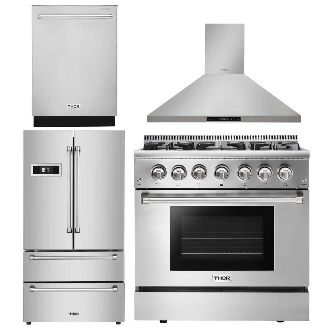 Thor Kitchen Package - 36 Propane Dual Fuel Range, Range Hood, Dishwasher, Refrigerator, AP-HRD3606ULP-3