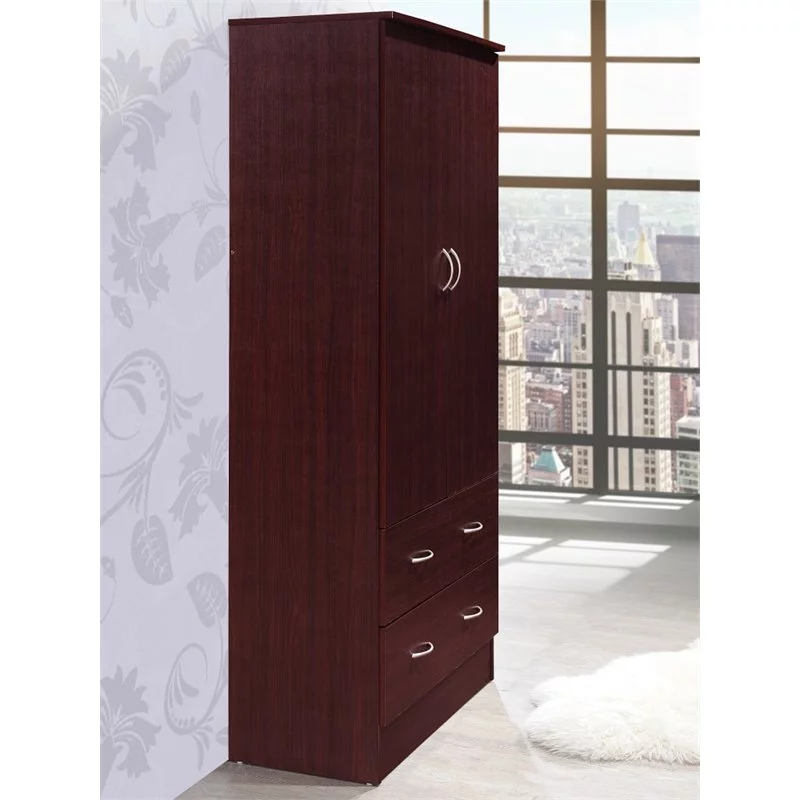 Home Square 2 Piece Bedroom Set with Captain Bed ad 2 Door Armoire in Mahogany
