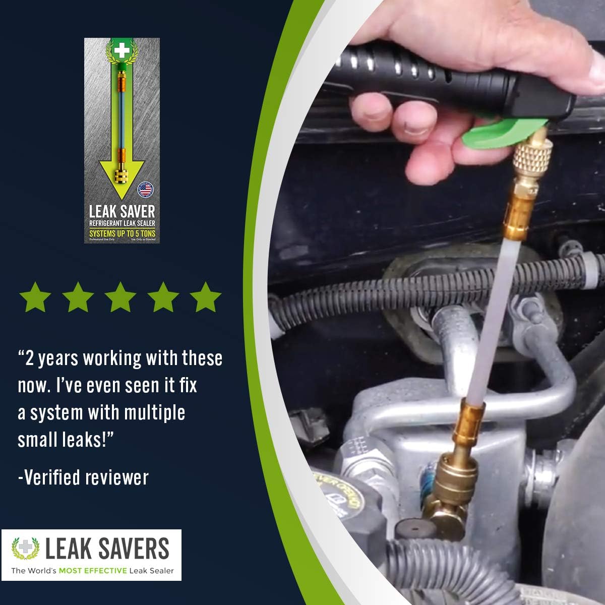 Leak Saver: Direct Inject - Refrigerant Leak Sealer - For Systems Up to 5 Tons - Compatible With Most Air Conditioner and Refrigeration Systems - Proudly Made in the USA