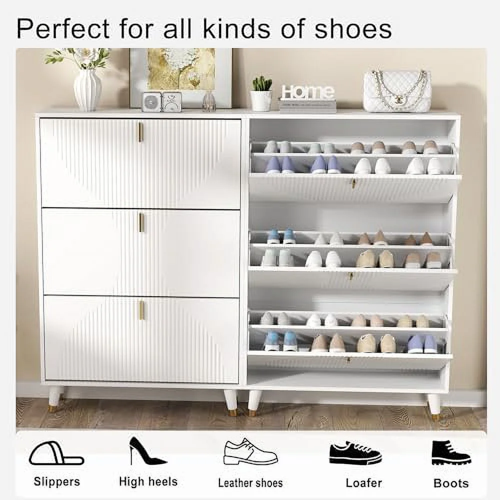 Shoe Cabinet for Entryway Slim  Narrow Shoe  Cabinet Hidden  White Shoe Organizer for Entryway  Thin Shoe Rack Cabinet with Door  Flip Drawer Shoe Cabinet Hallway