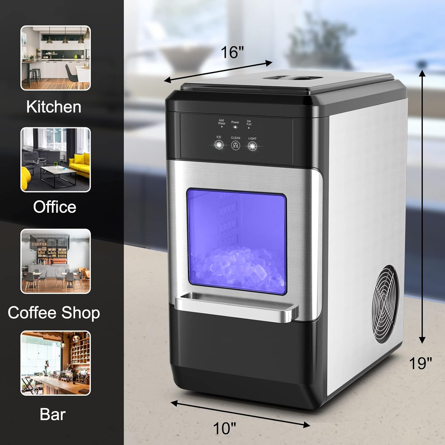 COSTWAY Nugget Ice Machine, 44 LBS Per Day, Built in Self-Cleaning Function, Intelligent Control Panel, Compressor, Include Ice Scoop, Portable and Compact Countertop Ice Maker for Party, Kitchen