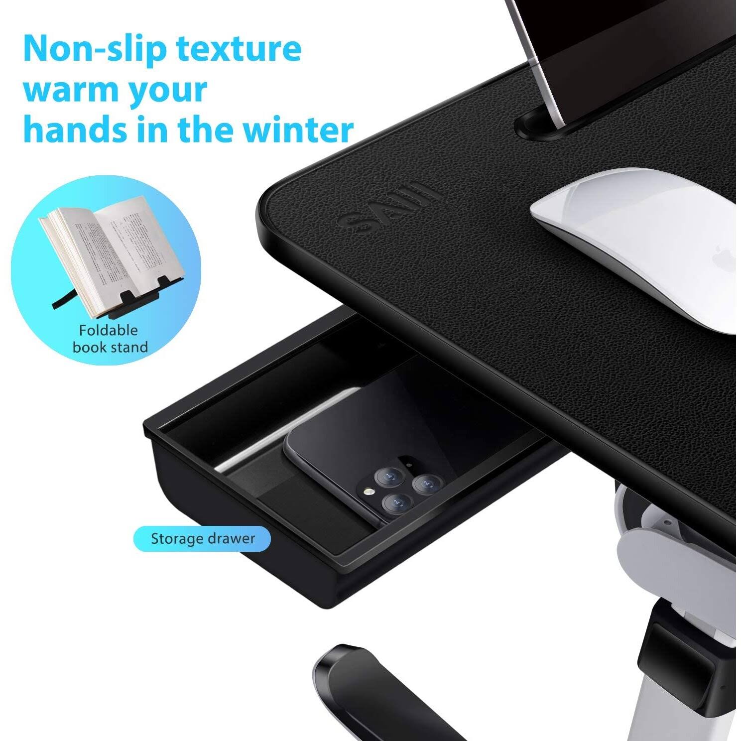 Laptop Bed Tray Table, Saiji Adjustable Bed Desk for Laptop, Foldable Laptop Stand with Storage Drawer for Eating, Working, Writ