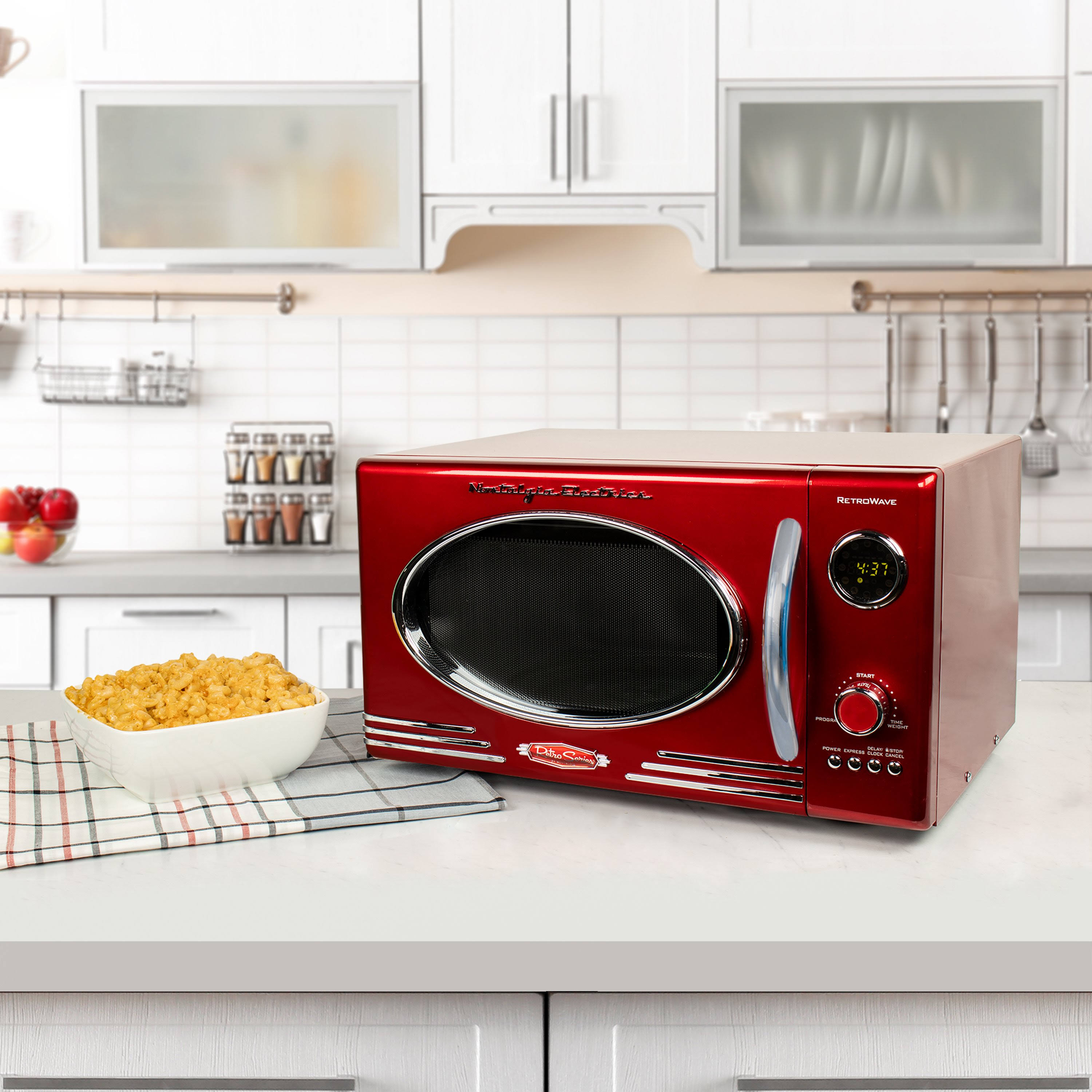 Nostalgia RMO4RR Retro Large 0.9 Cu ft Countertop Microwave Oven Metallic Red