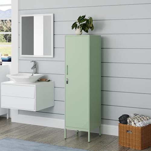 Metal Locker, Storage Cabinet with Digital Lock, Steel File Cabinet with 3 Adjustable Shelves for School, Living Room, Bedroom, Office (Green)