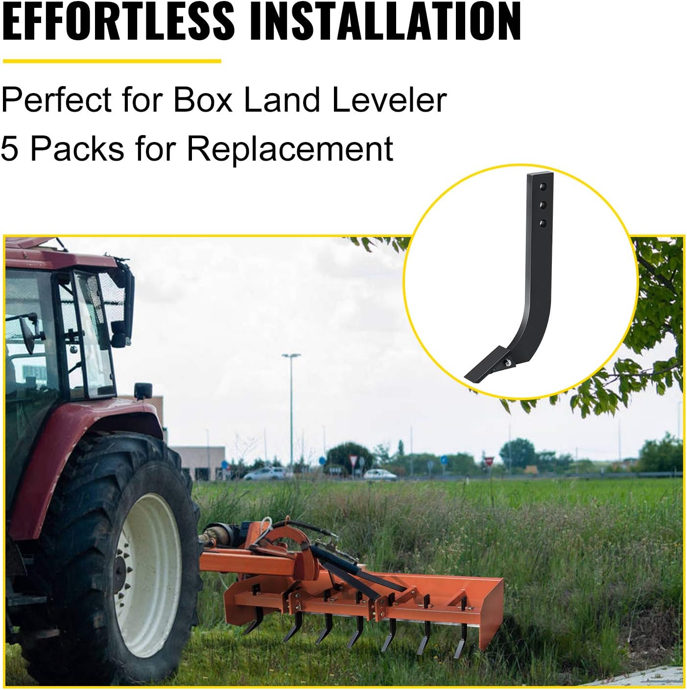 VEVOR 5pcs Box Blade Shank, 16'' Scarifier Shank, 3 Holes Box Scraper Shank, Ripper Shank with Removable Tapered Teeth and Pins, Adjustable Shanks Assembly for Replacement, Digging, Plowing