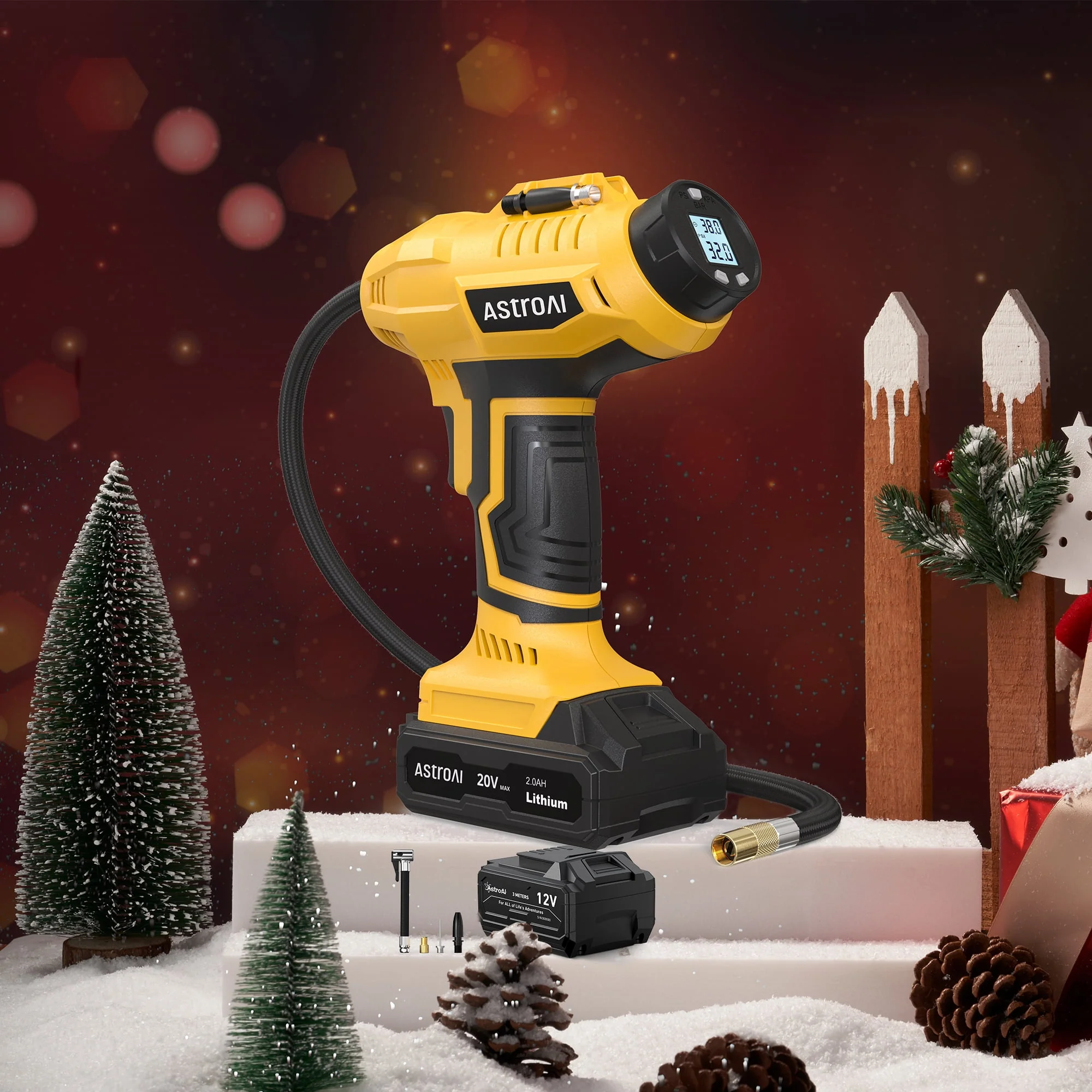 Car Auto Tire Inflator, 160 PSI Cordless Car Air Pump, with 20V Rechargeable Battery, Yellow, for Gift