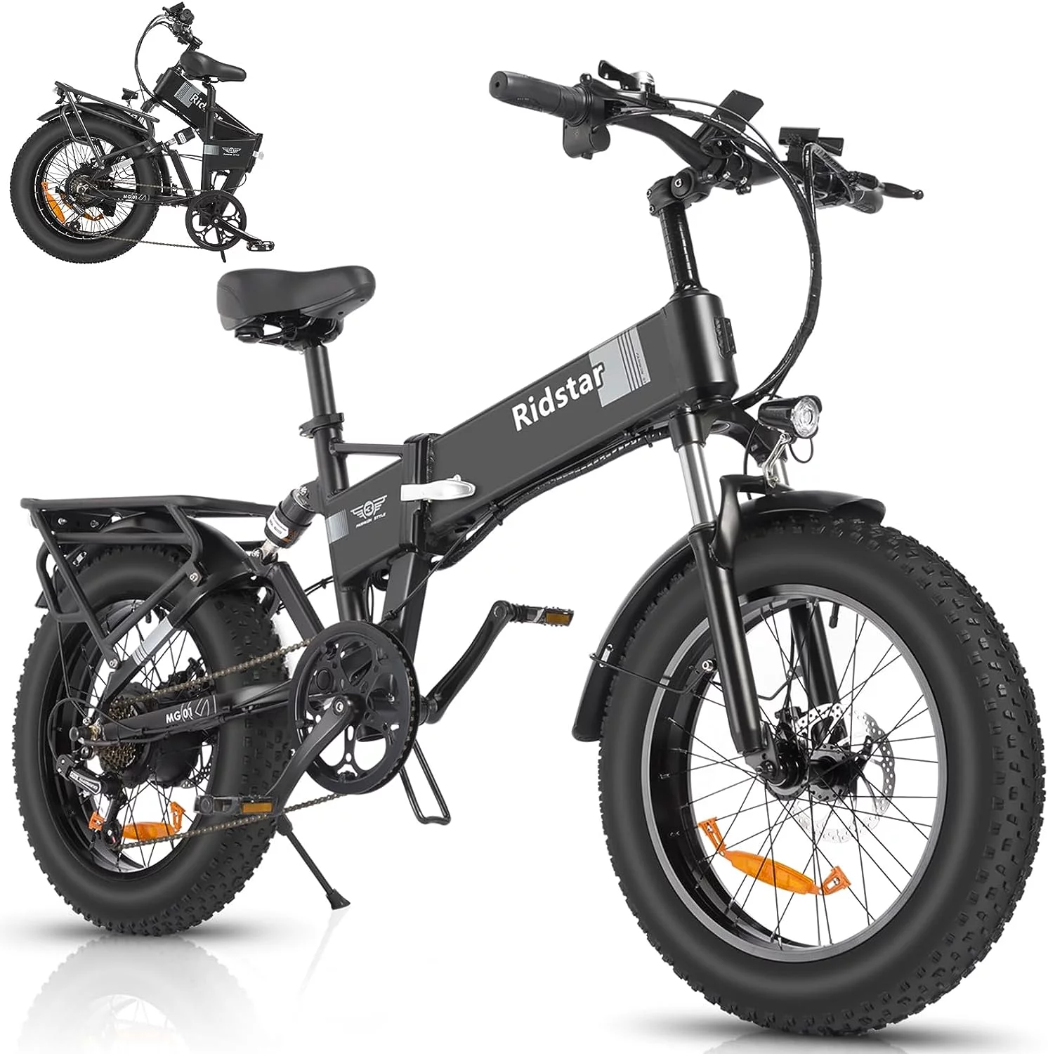 Folding Ebikes for Adults Ridstar, 750W Motor 48V 14AH Removable Battery 20" x 4.0 Fat Tire Shimano 7-Speed 19.8MPH Electric Bike