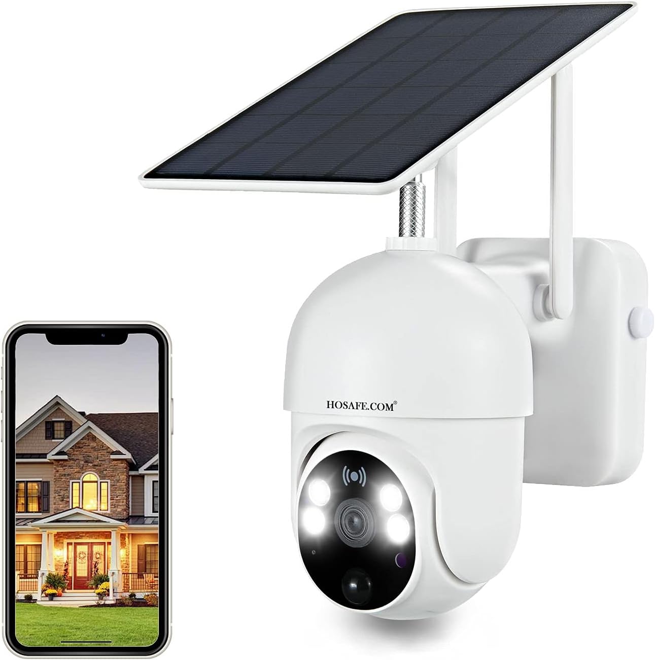 Security Camera Outdoor Wireless WiFi Solar Battery Powered, HOSAFE Pan/Tilt Video Surveillance Cameras for Home Security, Color Night Vision, 2-Way Audio, Motion Detection, Waterproof, Cloud Storage