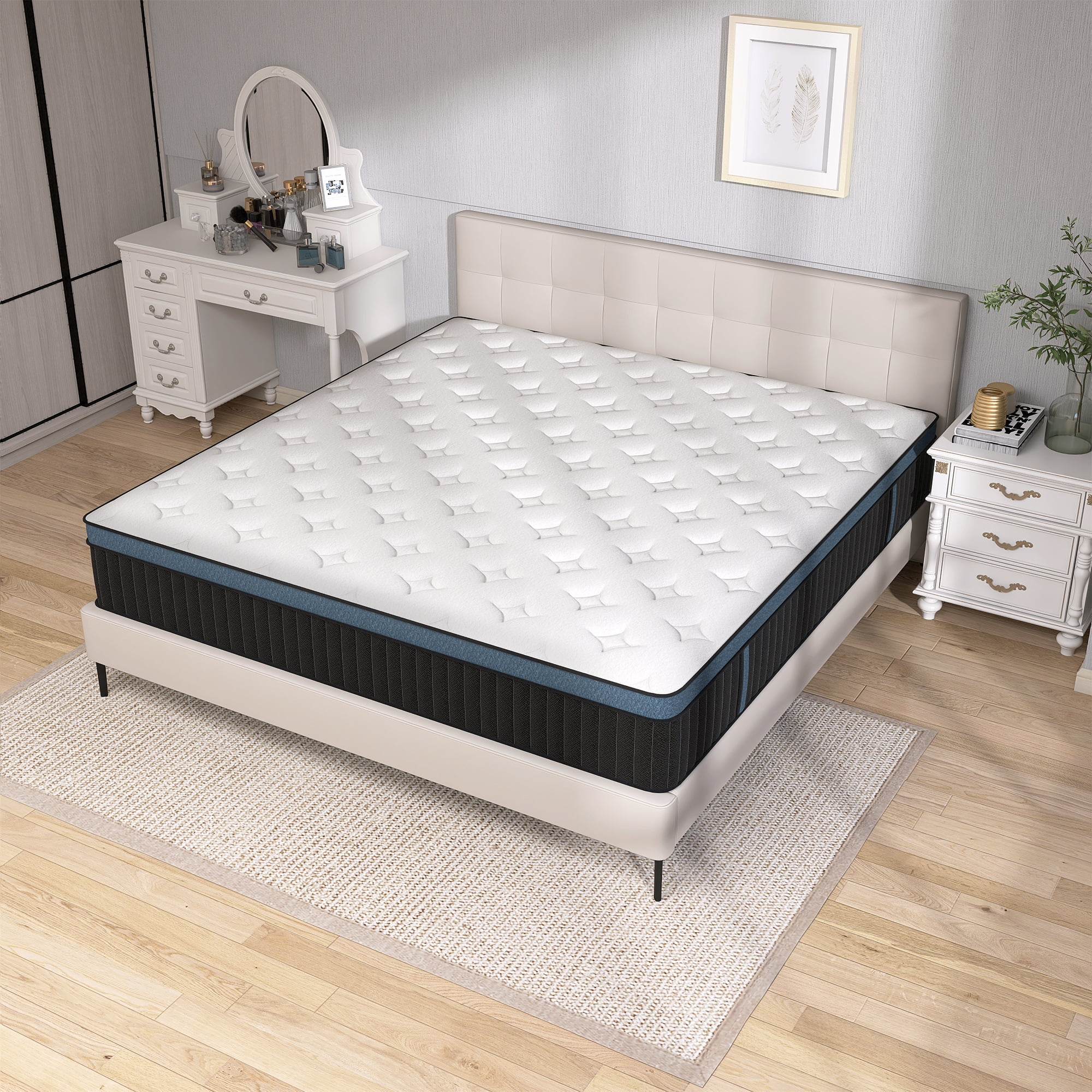 14 inch Queen Mattresses, Pocket Spring Hybrid Mattress with Gel Memory Foam for Cool Sleep,Medium Firm