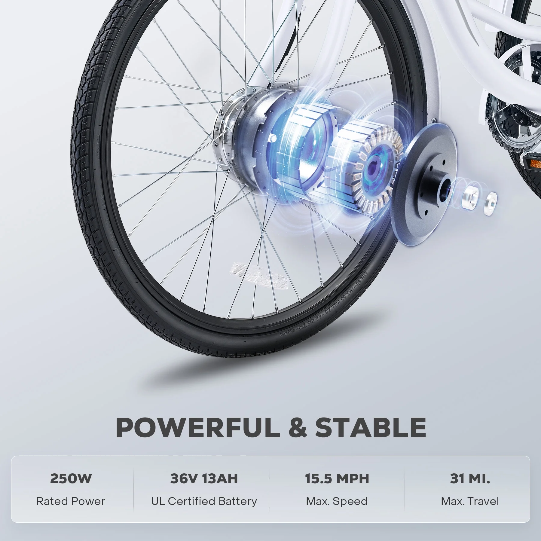 26" Adult Electric Tricycle 250W Electric Trike with 36V 13Ah Battery UL 2271 White