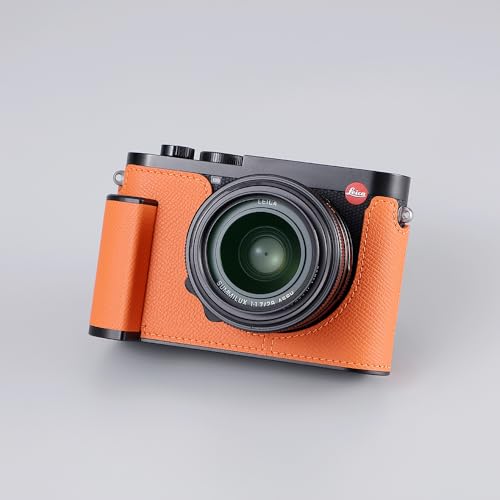 Camera Half Case for Leica Q3,SIUTATDSH Vintage Metal Genuine Leather Camera Protective Cases Stylish Portable Shockproof (BlackC)