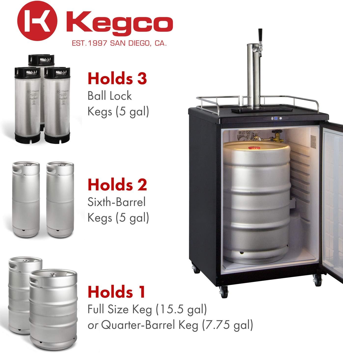 Kegco Kegerator, Single Tap, Stainless Steel