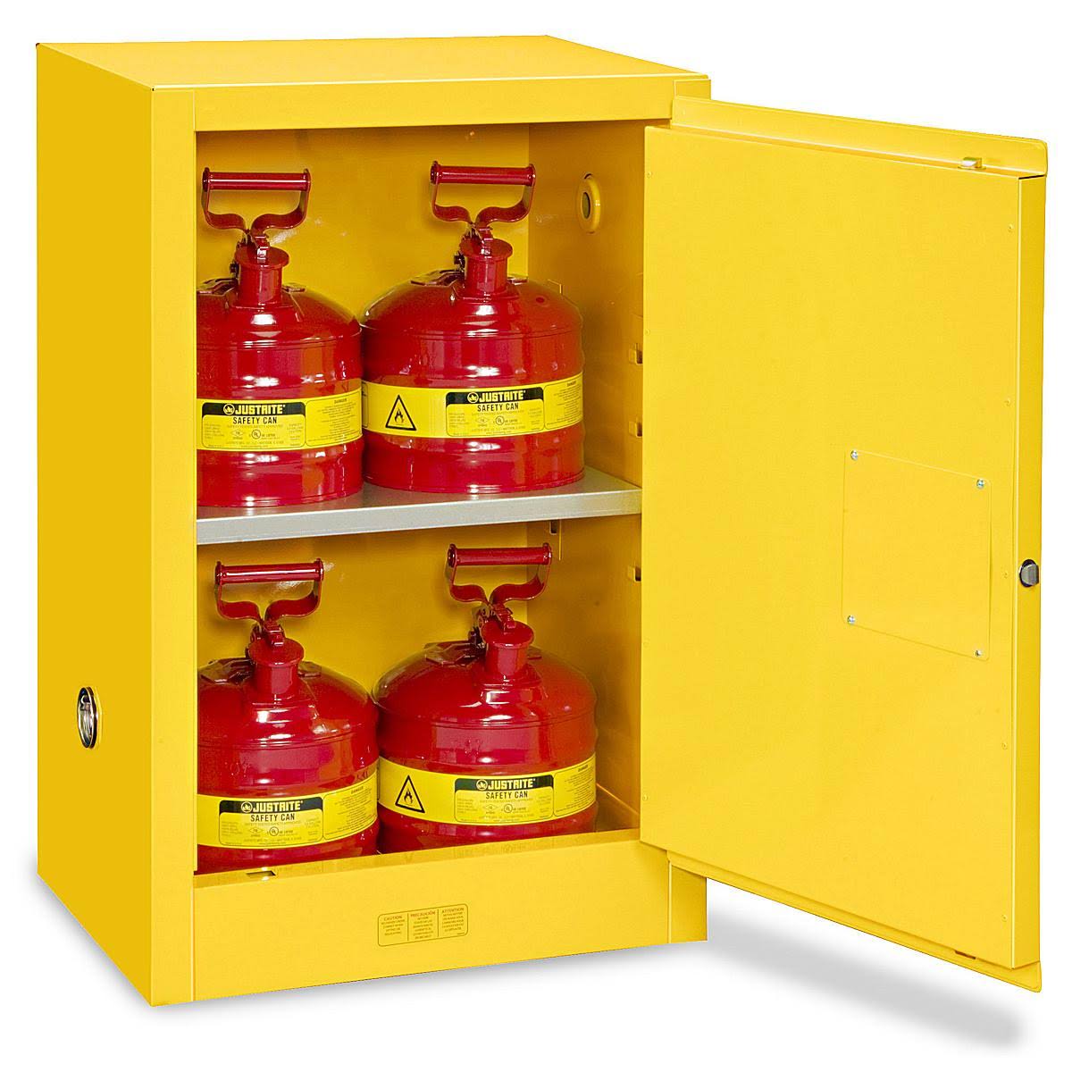 Slimline Flammable Storage Cabinet - Manual Doors, Yellow, 12 Gallon - Justrite - H-2218M-Y
