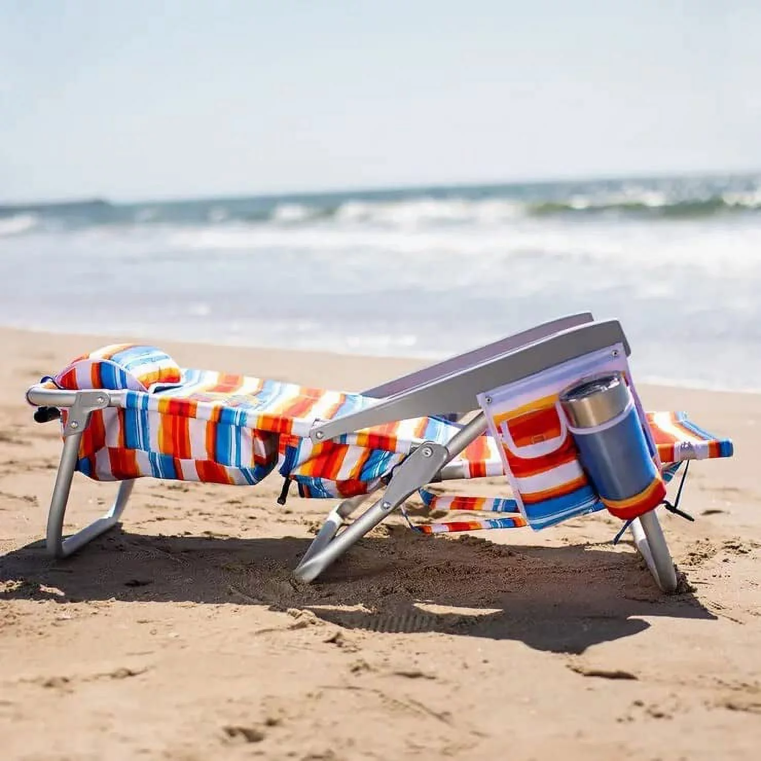 2 Pack Tommy Bahama Backpack Beach Chair with Cooler Storage Pouch and Towel Bar (Orange &Blue)