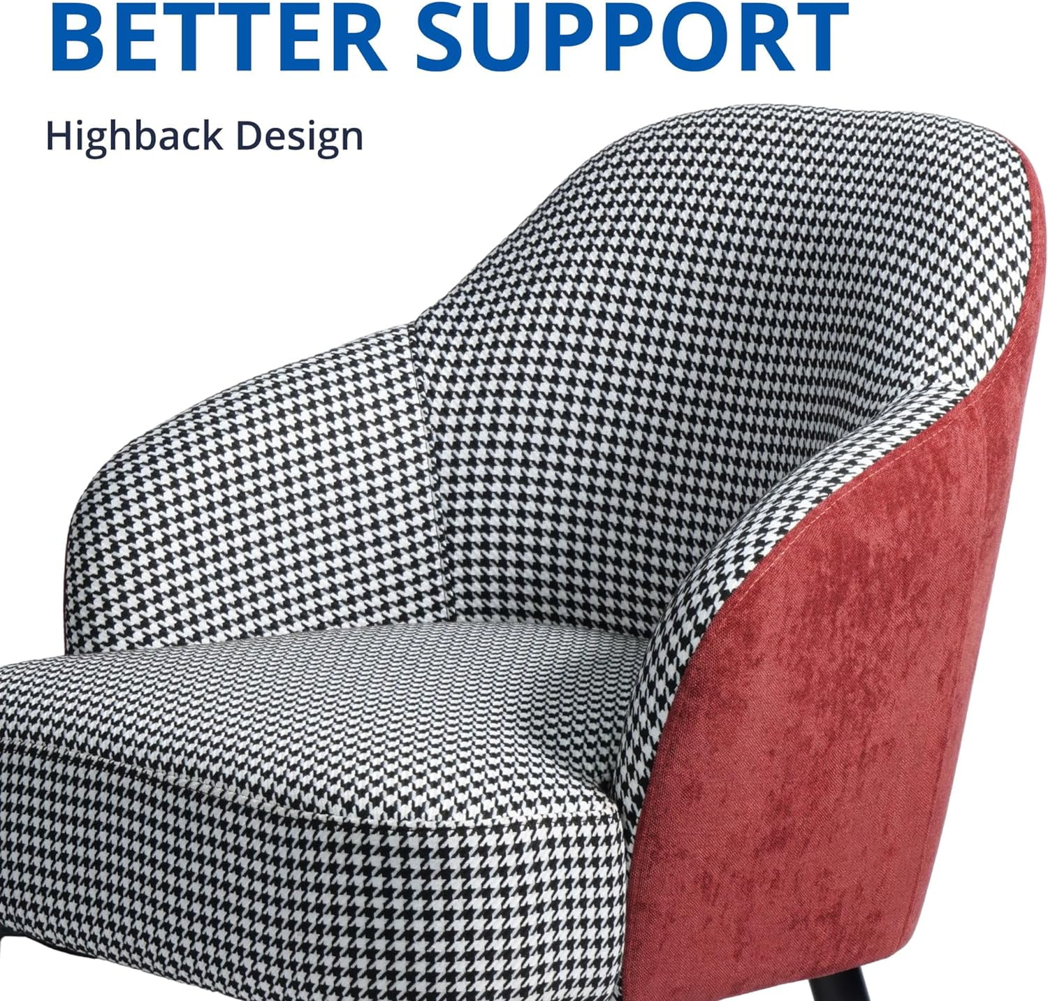 Cozy Castle Comfy Accent Chair, Classic Houndstooth Small Living Room Chair, Upholstered Modern Single Sofa Chair for Bedroom, Black & White