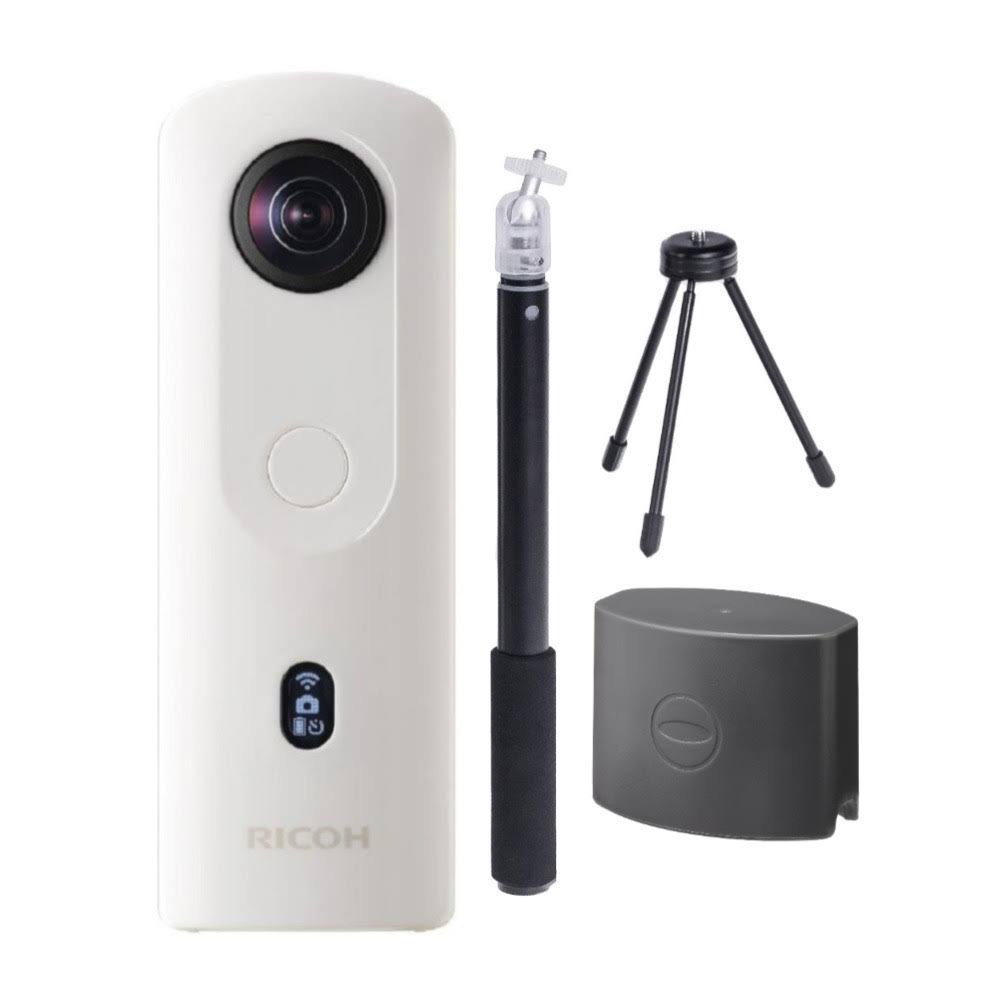 Ricoh Theta SC2 360-deg 4K Spherical VR Camera (White) with Selfie Stick