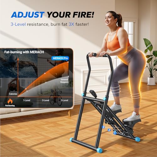 MERACH Stair Stepper for Home Gym Exercise, New Version Vertical Climber Machine for Full-Body Workout, Compact Folding Cardio Exercise Climber with Extended Step Range, Adjustable Handlebar & Pedals