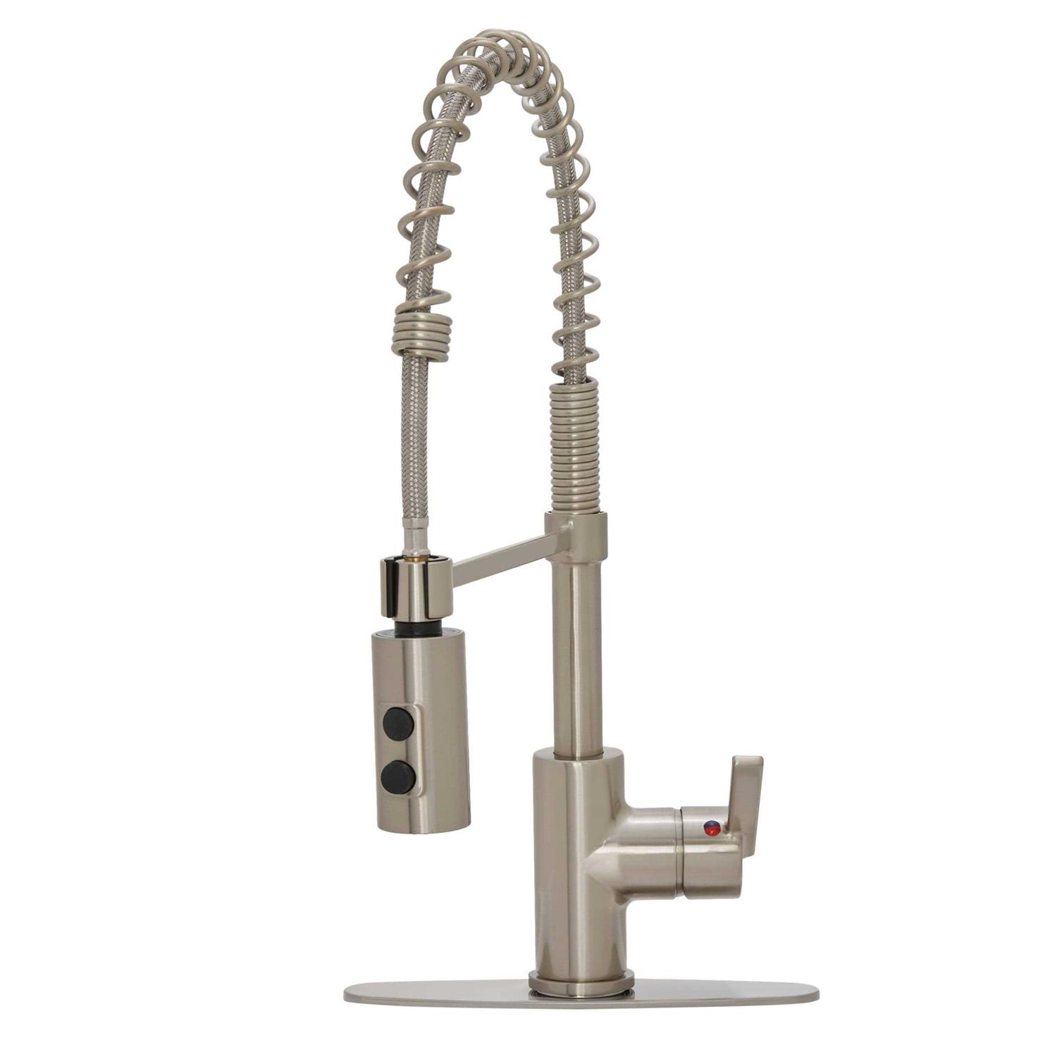 Project Source Flynt 1-Handle Deck-Mount Pull-Down Handle Kitchen Faucet with Deck Plate H90K-51D-PS-BN - Shop Hardware Tools Online Store