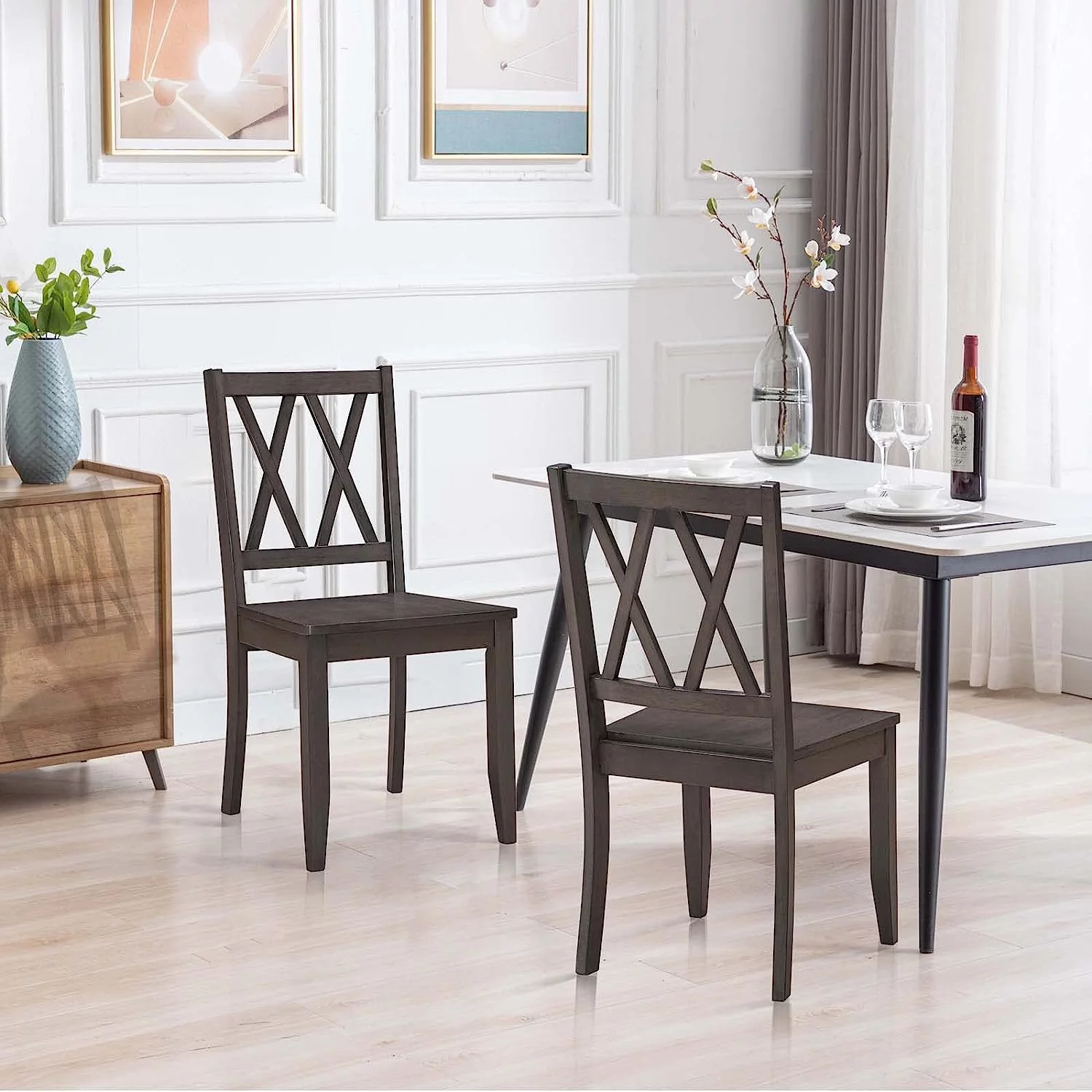 Duhome Farmhouse Dining Chairs Set of 2 Wooden Dining Room Chairs with Cross Back Country Cottage Kitchen Chairs Side Chairs, Gray