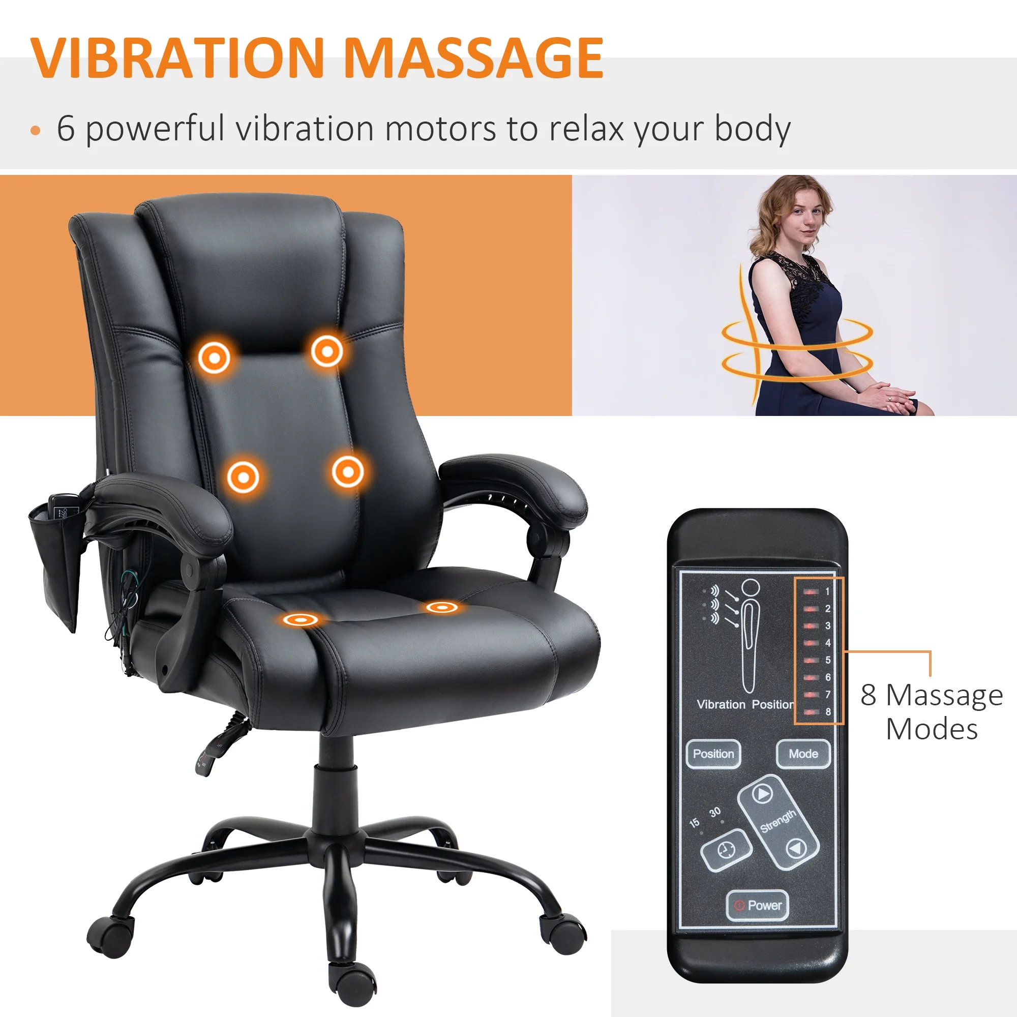 Vinsetto PU Leather Executive Office Chair with Vibration Massage, Black