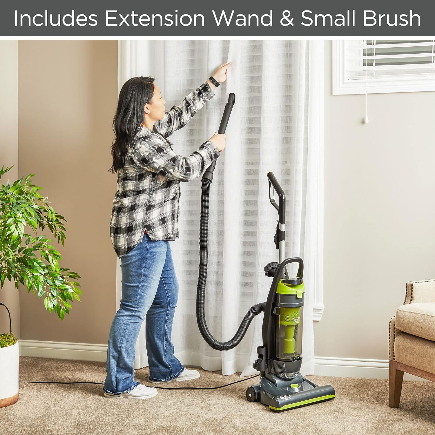 BLACK+DECKER Bagless Upright Vacuum Cleaner with Anti-Allergen HEPA Filer, Corded 1,200 Watt Motor & 5-Position Carpet Height Settings, Gray (BDXURV309G)