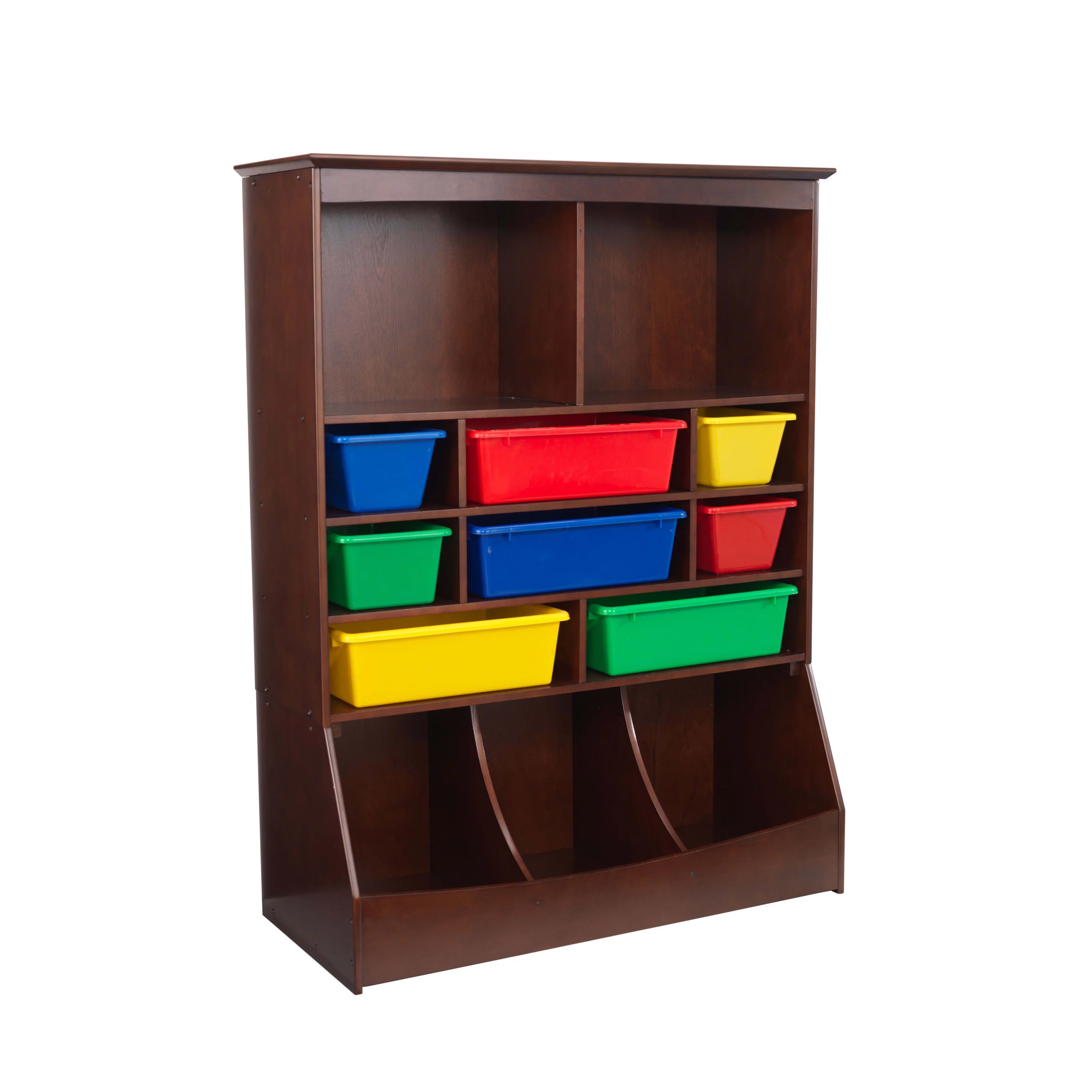 KidKraft Wood Wall Storage Unit Organizer with 8 Bins, Espresso