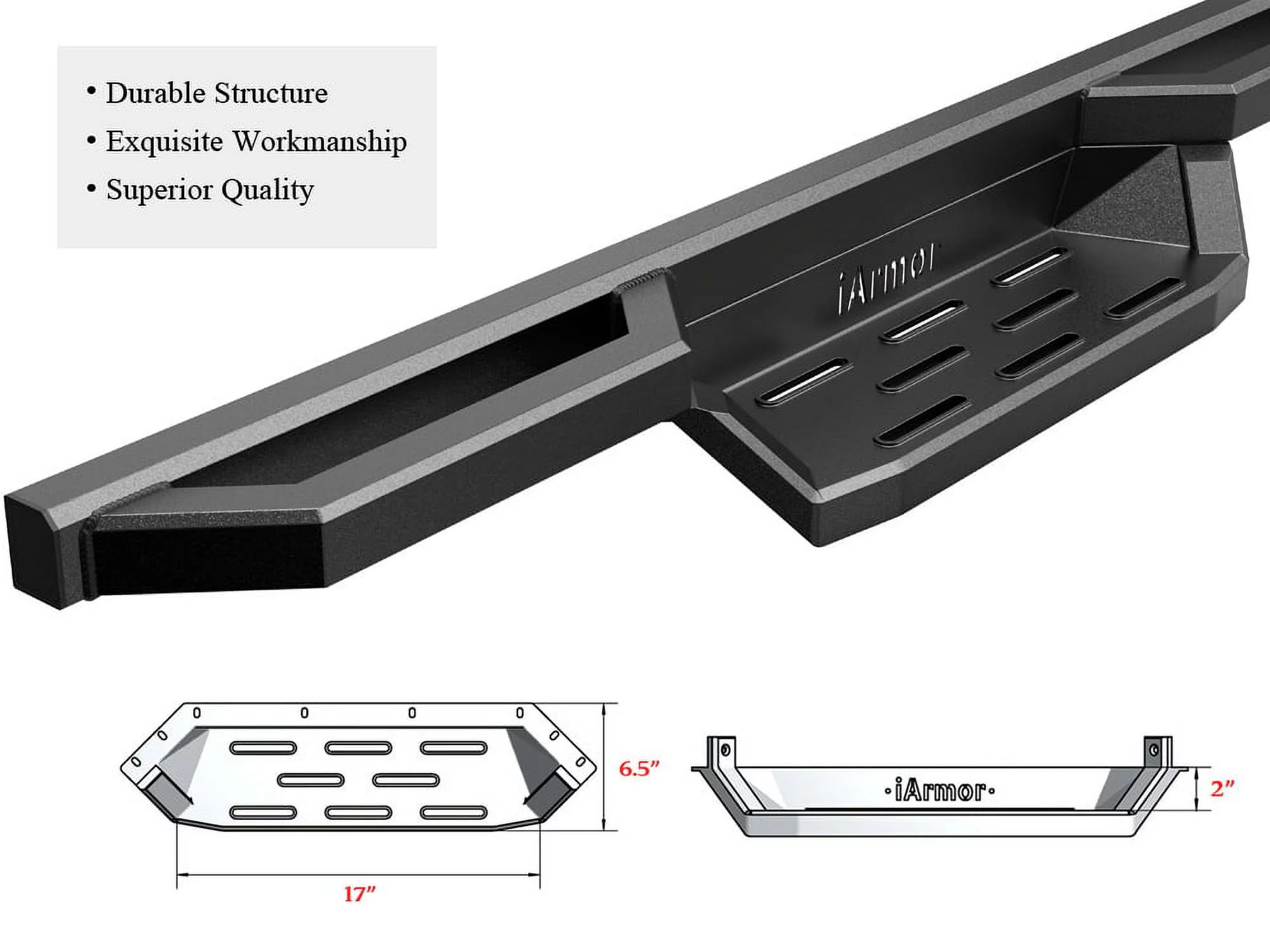 APS iArmor Stainless Steel 6.5in Nerf Bars Pocket Steps Square Tube Rocker Guards Compatible with Toyota Tacoma Double Cab Crew Cab 05-23