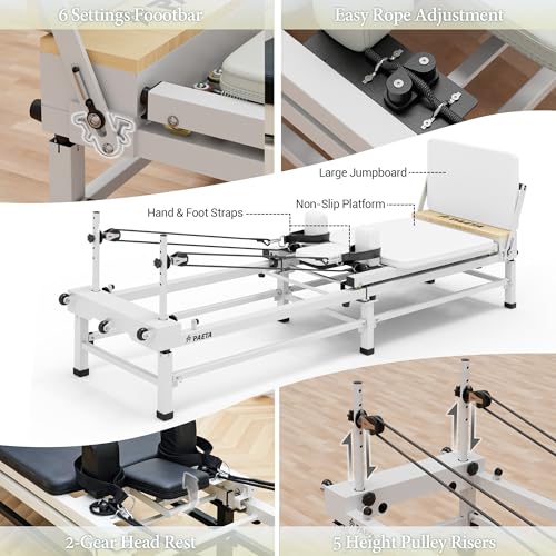 PAETA Pilates Reformer, 91" Foldable Reformer Pilates Machine with Adjustable Reformer Heights, Pilates Equipment with Piano Wire Spings and Jump Boards